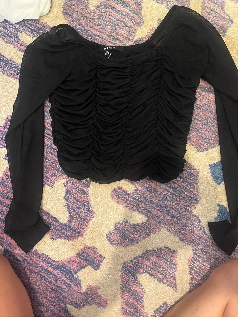 FBZ (Flowers by Zoe) Black Ruched Mesh Top